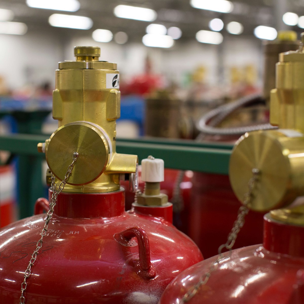 Close up of fire protection cylinders